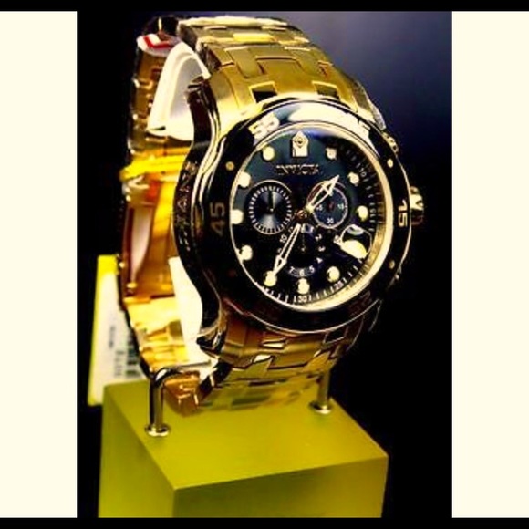 Men's Invicta Pro Diver Scuba Black Gold Plated